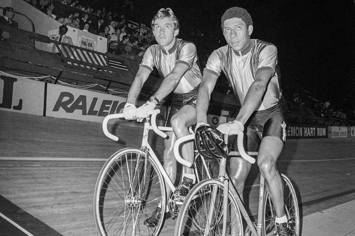 Maurice at the Skol 6 Day in London in 1980 with Constant Tourne.