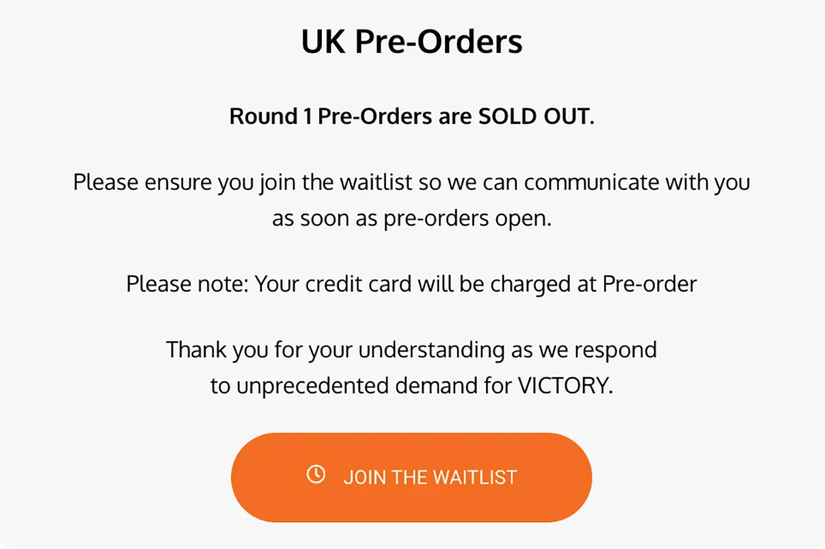 JetBlack Victory availability