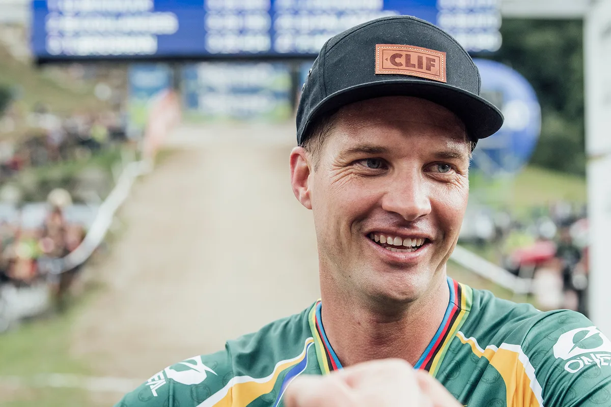 Greg Minnaar seen at UCI DH World Championships in Val di Sole, Italy on August 29, 2021